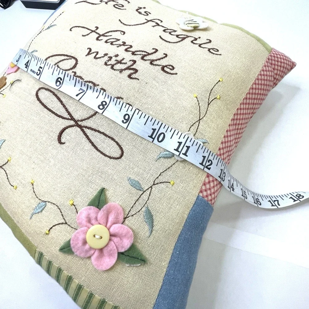 Embellished Throw Pillow 12x14 Embroidered Life‎ Is Fragile Handle With Prayer